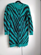 Jade Green And Black Jumper Dress Tiger Pattern Eyelash Wool Size 12/14 New