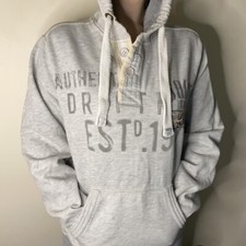 Drift King Estd 1971 Men Chunky Hoodie Jumper 1/4 Button Logo Grey Size Medium M