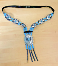 Navajo Vintage Turquoise Squash Blossom Cluster Necklace Pendant leather  San 4b