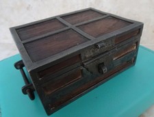 ANTIQUE CHINESE SWATOW KUT HING PEWTER & TEAK TRINKET BOX  CIGARETTE BOX