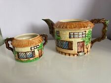 Beswick Teapot, minus lid and Sugar Bowl. Glazed cottage design. 