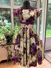 50's Taffeta prom Dress Size 8/10 Net Floral Purple Green Hand Made USA Vintage