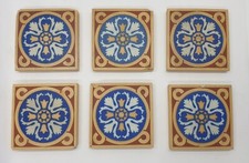 Set of 6 Antique Floor Encaustic 4" Tiles Campbell Brick & Tile Co 1900