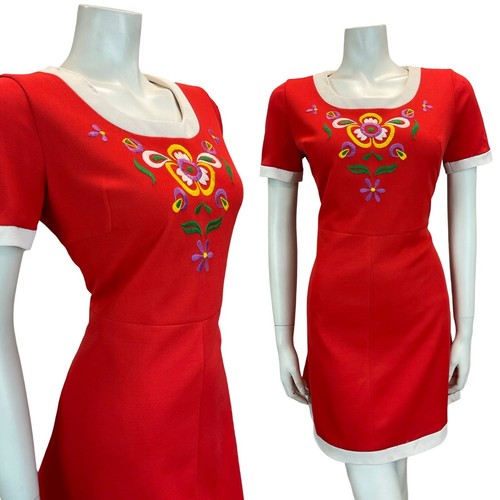 Vtg 60s 70s red embroidered - vtg,