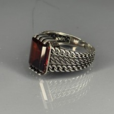 Handmade 925 Sterling Silver Ruby Men's Ring - Chain Turkish Design,Red Stone