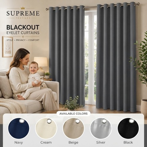Blackout eyelet plain curtains - eyelet,