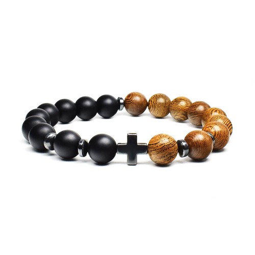 Natural wood frosted bead - wood,