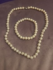 Freshwater Cultured Pearl Necklace 925 Clasp 45cm And Bracelet Elastic Set