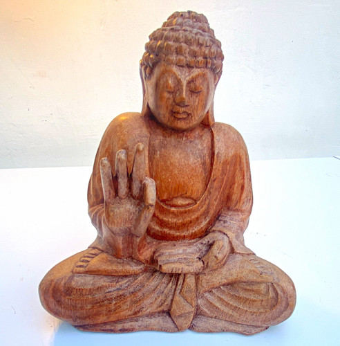 Wooden carved seated buddha - seated,