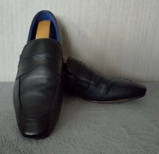 TED BAKER SAFNEW ALL LEATHER NAVY BLUE PENNY LOAFER SHOES. SIZE: 9 UK/43 EU.