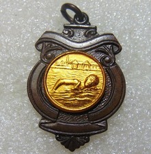 Attractive Bronze & Gilt c1920's to 1930's Swimming Medal / Pendant