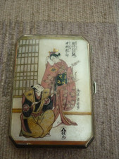 Silver and Enamel Cigarette Case with Japanese Enamel Scene
