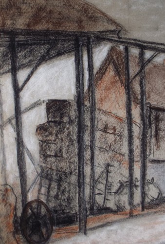 Original pastel drawing barn - pastel, drawing,