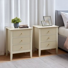 Pair of 3 Drawer Bedside Tables Hales Taupe Range Bedroom Furniture Set