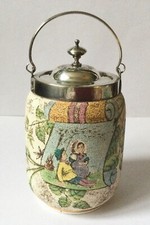 Miniature Victorian & Metal Pottery Biscuit Barrel G & S ~ Rosebud