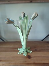 Shabby Chic Farmhouse Glass And Metal Tulip Candle Holder 14” Tall