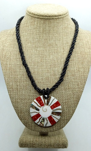 Red white abalone shell - red, &