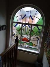Art Deco Arched Stained Glass WIndow Original c 1935 6 foot x 4 foot approx