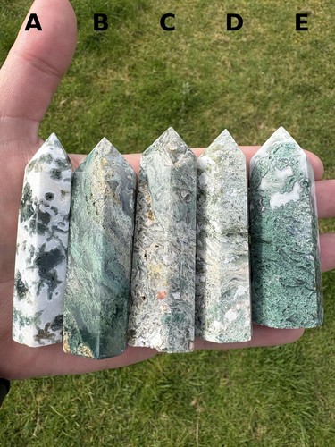 Moss agate tower crystal - agate, –