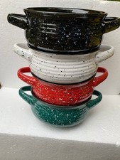 Cutiset Soup Bowls Set x 4 Speckled Glazed 2 handles 20 ounce
