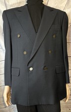Hickey Freeman Mens Black Wool Double Breasted Blazer Size 43R