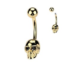 100% 316L Surgical Steel Skull Belly Bar CZ Gem Eyes Navel Piercing G23