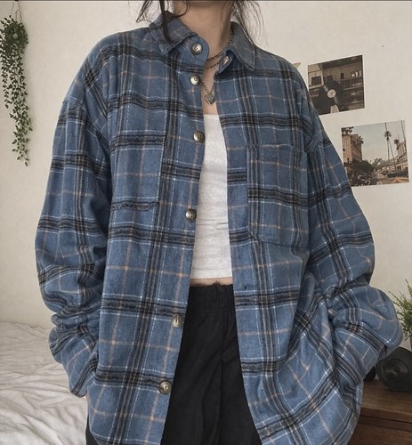 Blue plaid flannel - blue, shirt