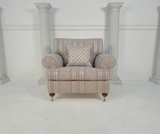 Immaculate Duresta Colonial Grey Stripe Scroll Arm Chair - RRP £1,950