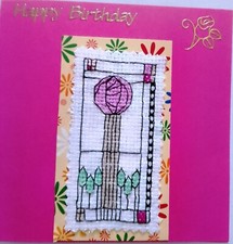 Birthday Card Completed Cross Stitch Mackintosh Rose 6" sq