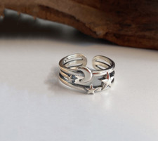 Retro Moon Star Adjustable Ring 925 Sterling Silver Women Girls Jewellery Gift