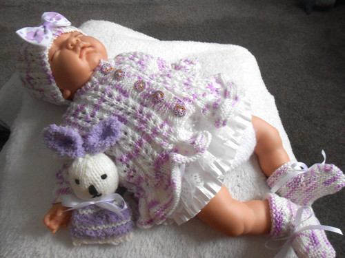Hand knitted lilac bunny - hand,