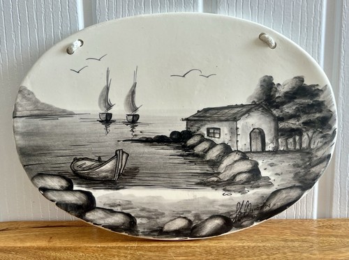 Vintage painted ceramic wall - vintage,