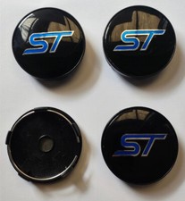 4x ST Ford Alloy Wheel Hub Centre Cap Set Center Caps Black / Blue 60mm