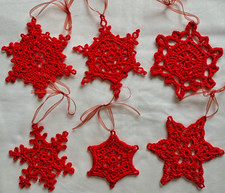 6 X HANDMADE RED CROCHET
