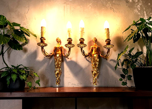 Pair antique gilt bronze - pair, of