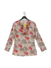 East Women's Top UK 10 Multi Floral 100% Cotton Long Sleeve V-Neck Basic