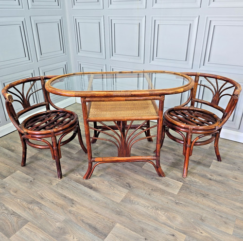Vintage rattan dining set - set,
