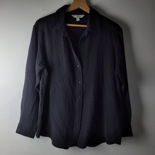 M&S Women Size XS Black Cheesecloth Blouse Shirt 100% Cotton Casual Summer