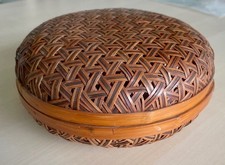 Vintage Round Woven Wicker Basket Rattan Cane Ornate Desk Organiser
