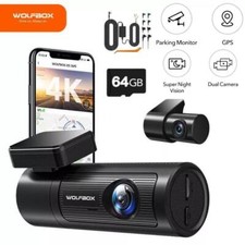 WOLFBOX Dual Dash Cam UHD 4K WIFI GPS Front Rear Car Night Vision & Hardwire Kit