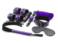 Purple Faux Leather Soft Fur Dungeon Restraint Kit, Ball Gag Collar Wrist Cuffs