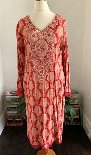 Red beige paisley kaftan - &,