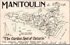 MANTOULIN, Ont. Canada Postcard "The Garden Spot of Ontario" RPPC Map / 1948