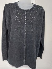 Ladies Cardigan Jumper Size 18 Black Glitter Sparkle Beaded