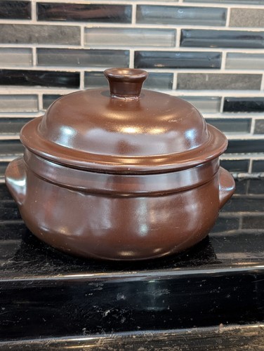 Vintage brown ceramic lidded - brown,
