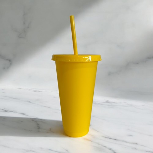 Yellow 24oz cold - with, lid