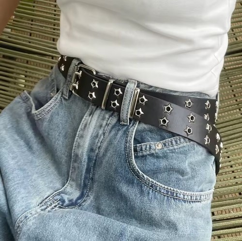 Mens leather belt chrome - mens,