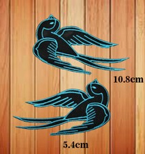 SWALLOW DOVE BIRDS LARGE BLUE PAIR EMBROIDERED PATCHES IRON/SEW ON BADGE LOGO