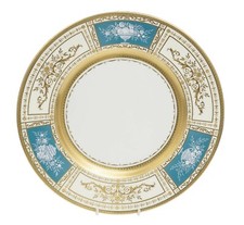Minton Pate sur Pate Panel & Embossed Gold Dinner Plate - T Goode & Co, Mayfair