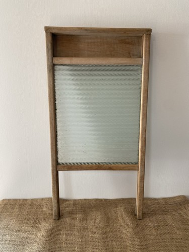 Vintage wooden glass washboard - wooden,